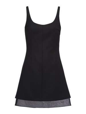PRADA: knee length dresses - Enamel triangle-logo wool dress
