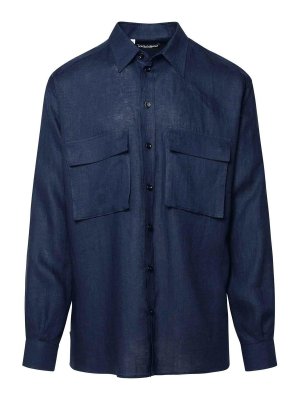 DOLCE & GABBANA: shirts - Blue linen shirt