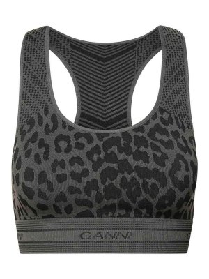 GANNI: Top e canotte - Top nero in misto nylon riciclato