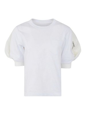 Sacai: t-shirt - T-shirt in twill di nylon