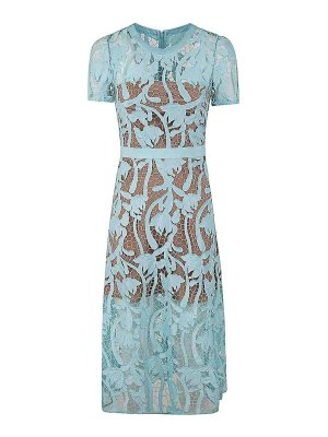 Self Portrait: knee length dresses - Light blue lace midi dress