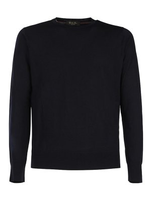 Loro Piana: Strickpullover mit Rundhalsausschnitt - Rundhalspullover - Blau