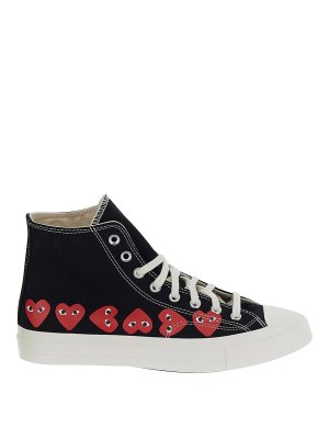 Comme des Garçons Play: trainers - high top sneakers in black with heart print