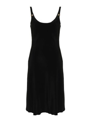 MIU MIU: knee length dresses - Cady Logo-Plaque Midi Dress