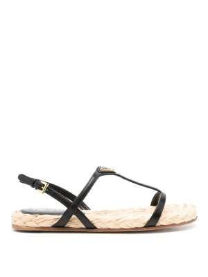 PRADA: sandals - Enamel Triangle-Logo Flat Sandals