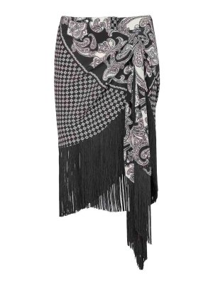 Balmain: Knee length skirts & Midi - Fringed Silk Scarf Skirt