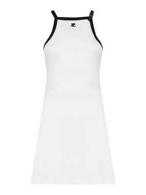 Courreges: knee length dresses - Cotton Dress With Strap Strap