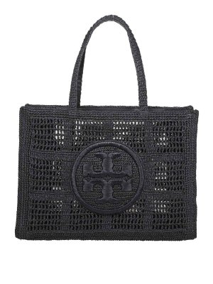 TORY BURCH: totes bags - Ella Large Tote In Black Raffia