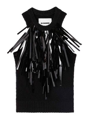 JIL SANDER: Tops & Tank tops - Cotton Top With Sequined Fringes