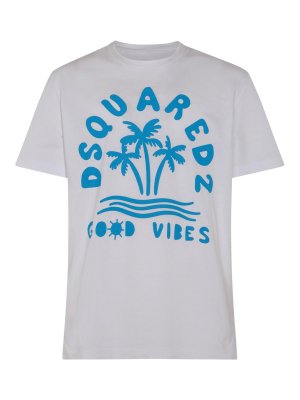 DSQUARED2: t-shirt - T-shirt in cotone bianca e azzurra