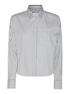 BRUNELLO CUCINELLI: shirts - White And Grey Cotton Shirt