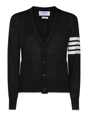 THOM BROWNE: cardigan - Cardigan in lana nera
