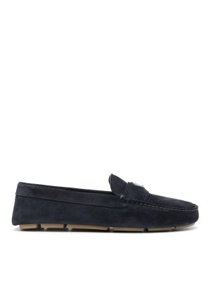 PRADA: Loafers & Slippers - Enamel-Triangle-Logo Suede Loafers