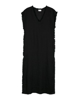 P.A.R.O.S.H.: knee length dresses - Frayed Linen Midi Dress