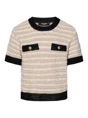 Balmain: crew necks - Cotton Sweater With Stripes