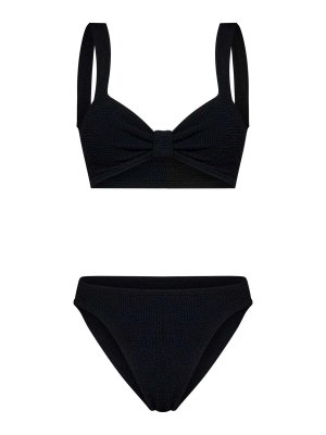HUNZA G: bikinis - Black Bikini in Crinkle Fabric