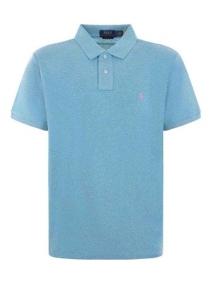 Ralph Lauren ライトブルー ポロシャツ 半袖 RLXラルフローレン 半袖ポロシャツ ライトブルー ロゴ白レッド