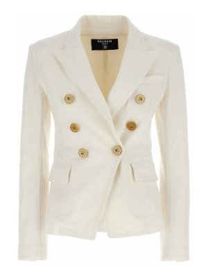 Balmain: blazers - Double-Breasted Denim Blazer