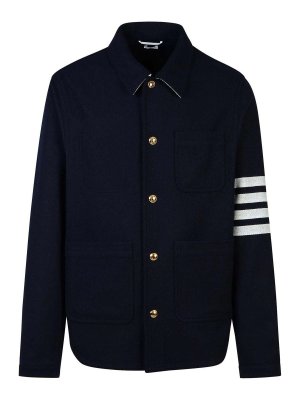 THOM BROWNE: casual jackets - Navy Wool Blend Jacket