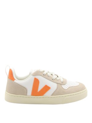 VEJA: sneakers - Sneakers V-1O in pelle bianca Fury e mandorla