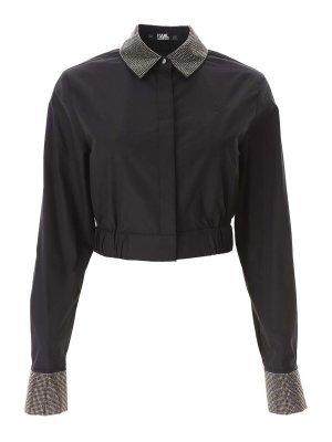 KARL LAGERFELD: shirts - Rhinestone Cropped Shirt