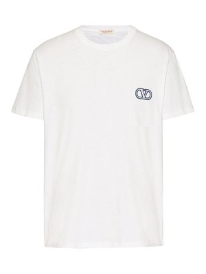 Tシャツ・カットソー VALENTINO FW25 White silk t-shirt (7B3MG25J9LD A03) Valentino Garavani Men's Chez Logo T-Shirt | Neiman Marcus