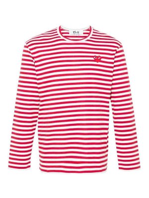 COMME DES GARCONS: t-shirts - Logo Striped Cotton T-Shirt