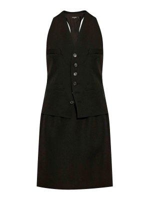 DSQUARED2: knee length dresses - V-Neck Wool Dress