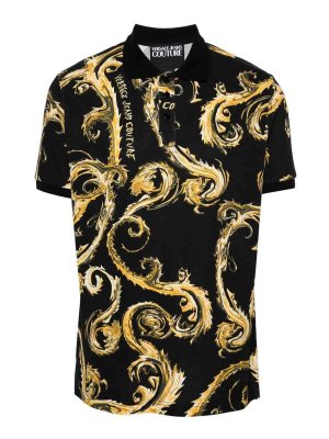 Versace Jeans Couture: polo shirts - Cotton Polo Shirt With Baroque Print