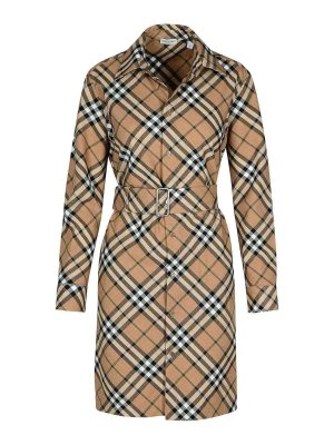 BURBERRY: abiti al ginocchio - Vestito  A Quadri In Misto Lana Beige
