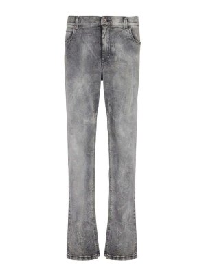 Balmain: jeans bootcut - Jeans dritti a vita media in cotone