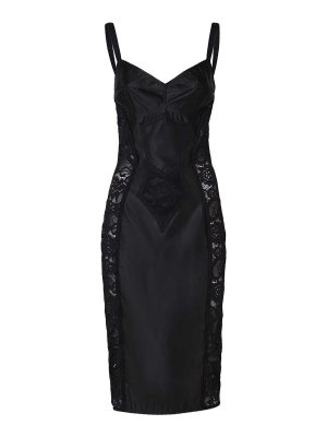 DOLCE & GABBANA: knee length dresses - Corset Midi Dress In Satin And Lace