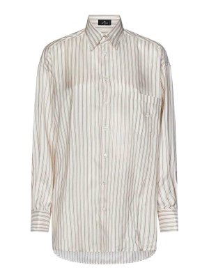 ETRO: shirts - Oversized White And Beige Striped Silk Shirt