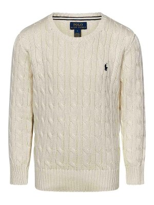 POLO RALPH LAUREN: crew necks - Cream White Cable Knit Cotton Sweater For Boy