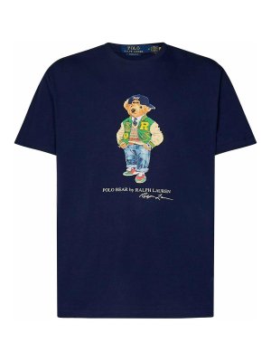 POLO RALPH LAUREN: t-shirts - Classic-Fit Navy Blue Cotton Jersey Polo Bear