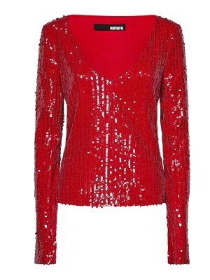 ROTATE Birger Christensen: Tops & Tank tops - Red Sequins Long-Sleeved Top