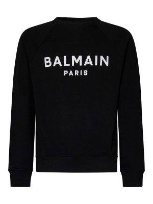 Balmain: crew necks - Black Organic Cotton Crewneck Sweatshirt