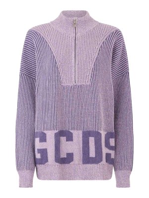 GCDS: crew necks - Ribbed Low Logo Half Zip Sweater