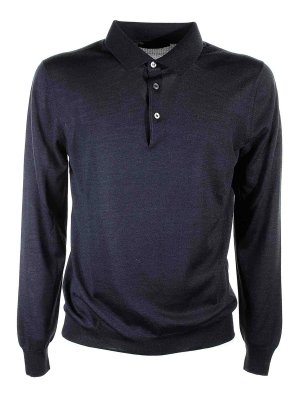 TAGLIATORE: polo shirts - Blue Long Sleeve Polo Shirt