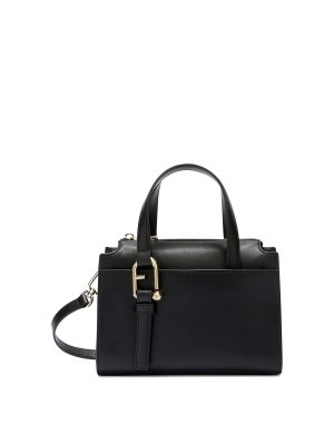 FURLA: cross body bags - Boston S Black Leather Top Case Bag