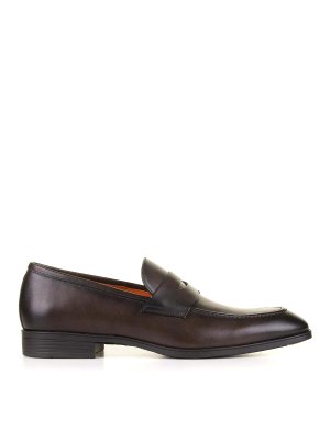 SANTONI: Loafers & Slippers - Dark Brown Leather loafers