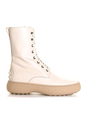 TOD'S: ankle boots - Tods Leather Lace-up Biker Ankle Boot