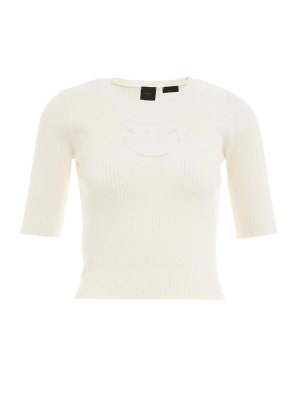 Pinko: Strickpullover mit Rundhalsausschnitt - Rundhalspullover - Weiß