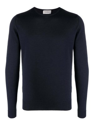 JOHN SMEDLEY: Strickpullover mit Rundhalsausschnitt - Rundhalspullover - Blau