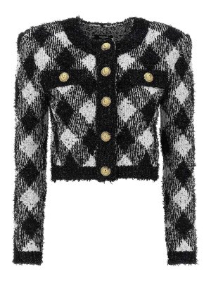 Balmain: casual jackets - Vichy Tweed Short Jacket