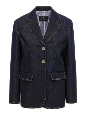 ETRO: blazers - Single-Breasted Denim Blazer