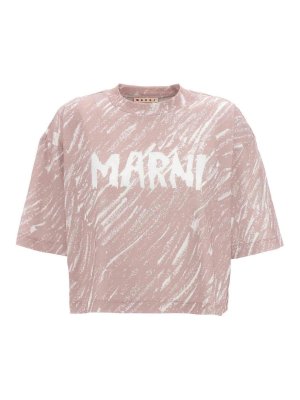 Marni: t-shirts - Logo Print Cropped T-Shirt