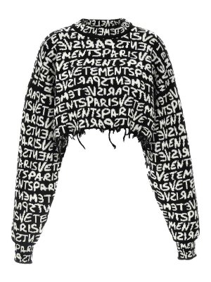 VETEMENTS: crew necks - Paris Monogram Cropped Sweater