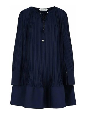 LANVIN: knee length dresses - Pliss Navy Polyester Dress