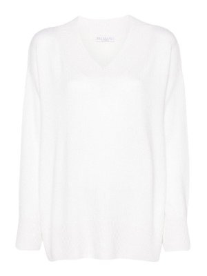 BRUNELLO CUCINELLI: Strickpullover mit V-Ausschnitt - V-Pullover - Weiß